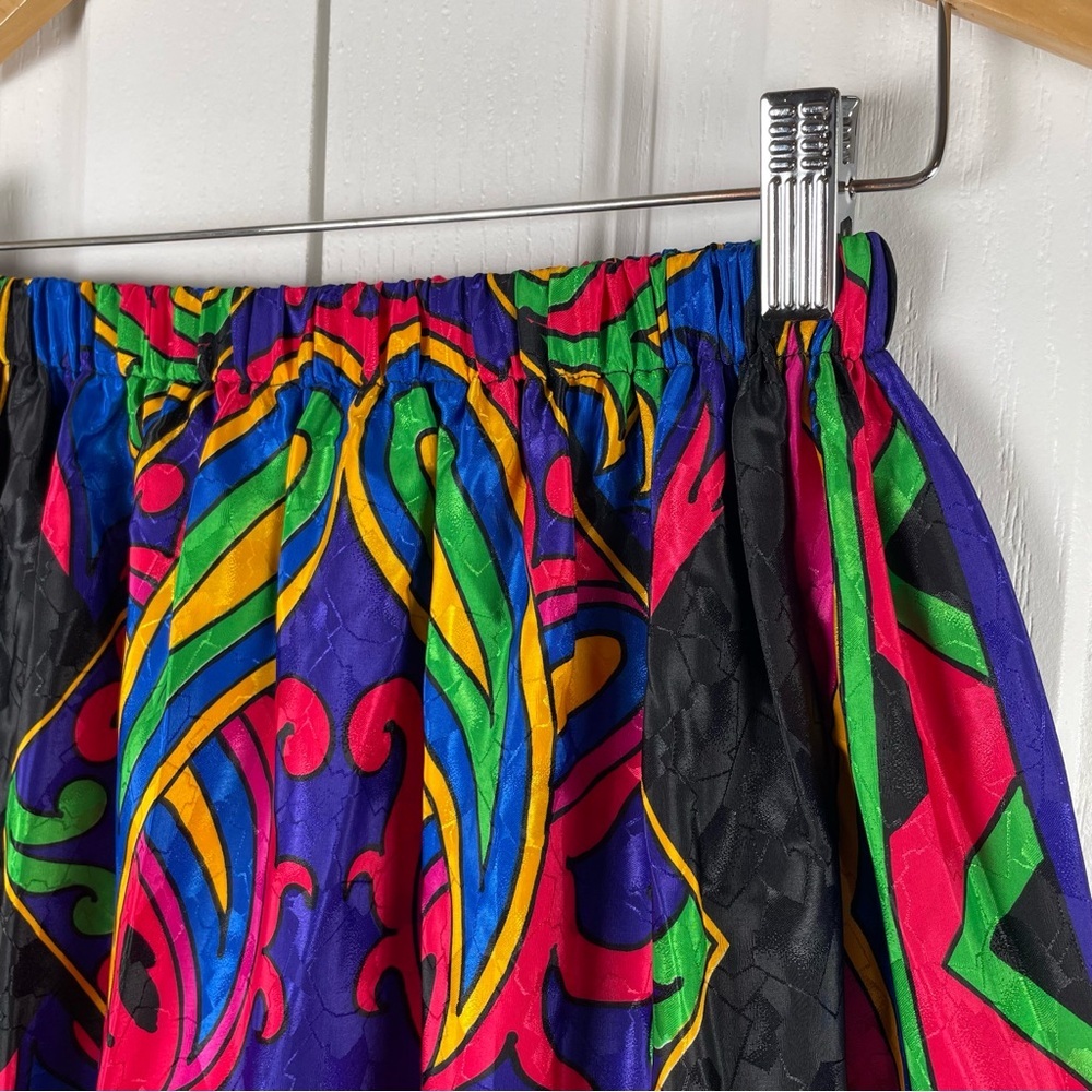 Vintage Megan Moore Pleated Pull on Skirt Womens 4 Colorful Silky Geometric Midi - Picture 2 of 13
